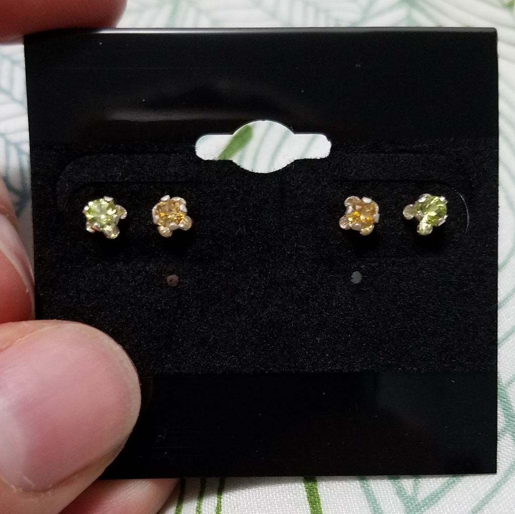 Adorable Sterling Gemstone Stud Earrings, 2 Pairs